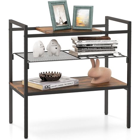 3-Tier Industrial Entryway Table Sofa Side Table W/ Removable Panel & Mesh Shelf (1/5)