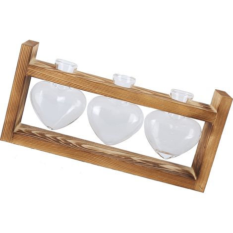 Pot de fleurs innovant avec cadre en bois vintage, vase de table transparent, décoration intérieure (3 bouteilles en forme de cœur) (1/5)