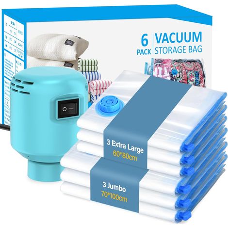APEX Sac de Rangement Sous Vide Avec Pompe Electrique 6 Pièces (100  70 cm/ 80  60 cm), Réutilisable, Résistant à L'humidité et Durable (1/5)