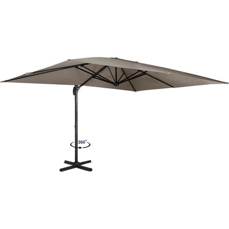 Idmarket – Parasol déporté rotatif 360° taupe 3x4 M – Mât en aluminium – Toile polyester 180 gr/m² – Housse incluse