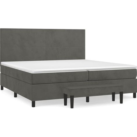 Lit à sommier tapissier et matelas Gris foncé 200x200 Velours 5 (1/5)