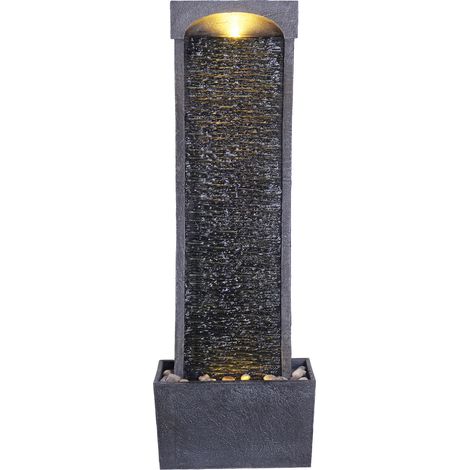Teamson Home – Fontaine de jardin en polyrésine effet ardoise – Éclairage LED intégré – Pompe submersible 450L/H – Dimensions L34 x l22 x H98 cm – RJ19048EU