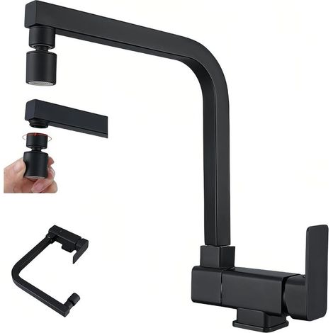 Robinet Cuisine Rabattable Mitigeur Cuisine Rabattable 2 Modes D'évacuation Pliable Bec Orientable 360° Mitigeur Evier En Laiton (noir) (1/5)