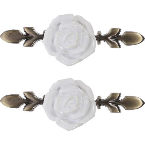 Lot de 2 poignées de meuble vintage en céramique, style rose, à un seul trou, pour armoire (bronze, blanc)-11.80X4.00X3.70CM-White (1/3)