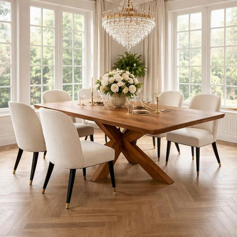Table extensible chêne brun bords biseautés pied bois 200 cm PALERME