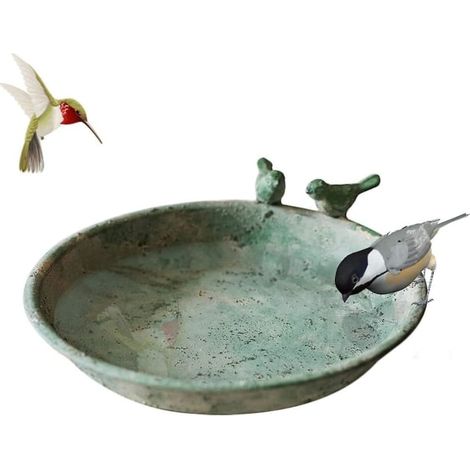 Bain d'oiseaux en fonte, bol distributeur pour oiseaux, bassin rond pour jardin, balcon, terrasse, déco rustique extérieur, vert (grand modèle) (1/5)