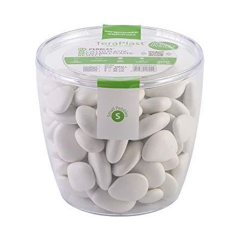 Dekorative Kieselsteine aus recyceltem Kunststoff «re-pebbles», anti-verschleiß, für Außen- und Innenbereich -Weiß / Pot Pack