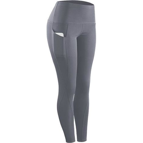 Damen-Yogahose mit Taschen, hochgeschnittene Leggings, Bauchweg-Effekt, dunkelgrau (1/3)