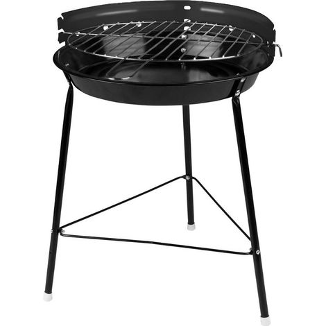 Barbacoa de carbón redonda de altura regulable fabricada en acero esmaltado con parrilla de acero inoxidable