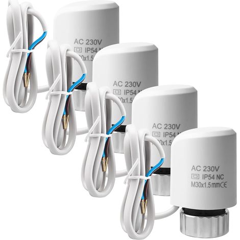 4 PCS Actionneur de commande pour chauffage au sol 230 V M30 x 1,5 NC (fermé sans courant), moteur de régulation VA80 pour chauffage au sol, vanne pour chauffage au sol pour presque tous les répartite (1/5)