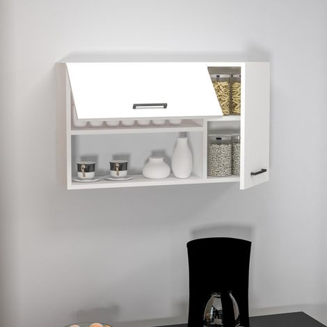 Mobile Pensile Rassa, 2 Ripiani, 2 Ante, 4 Vani, 90x52h cm Bianco (1/4)