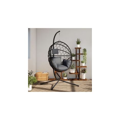 Chaise suspendue en forme d'œuf avec support anthracite (1/5)