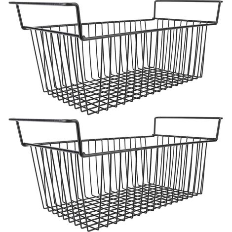 Bacs de rangement pour congélateur coffre, 2 pièces, panier profond, support de rangement empilable, fil métallique noir L63cm X W27cm H29cm (poignée de 9cm) (1/5)