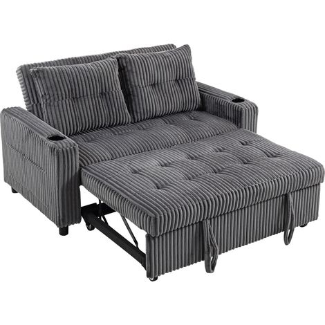 2 Seater Click Clack Sofa Bed Pull Out Design, Corduroy Upholstery - Charcoal Grey (1/5)