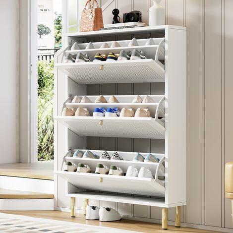 Schrank Schuhschrank Aufbewahrung schlank Weiß MDF OKMYHOME (1/5)