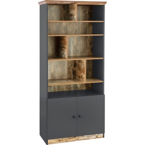 Castor-Bibliothèque avec 8 pièces ouvertes et 2 portes en chêne gris (1/5)