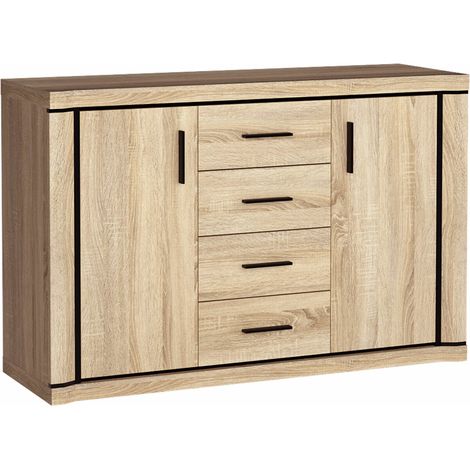 Cómoda Lorelie 104, Roble Sonoma, Con cajones y puertas, Número de cajones: 4, 91x137x44cm