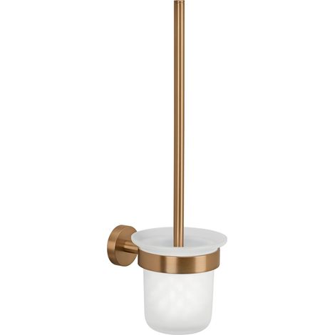 tesa MOON Set WC, Supporto e scopino WC in bronzo spazzolato e vetro satinato - autoadesivo, in metallo rivestito in PVD - non richiede foratura, soluzione adesiva inclusa - 379 mm x 112 mm x 145 mm (1/5)