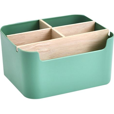 Organiseur de bureau à 5 compartiments en bambou avec porte-stylos, porte-stylos, boîte de rangement pour stylos, cosmétiques, petits objets, vert