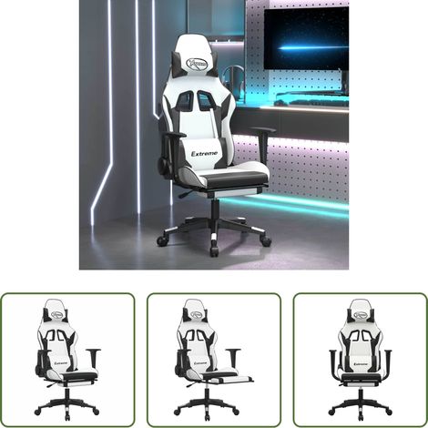 vidaXL Fußstütze -  Gaming-Stuhl mit Massage & Fußstütze Weiß & Schwarz Kunstleder (1/5)