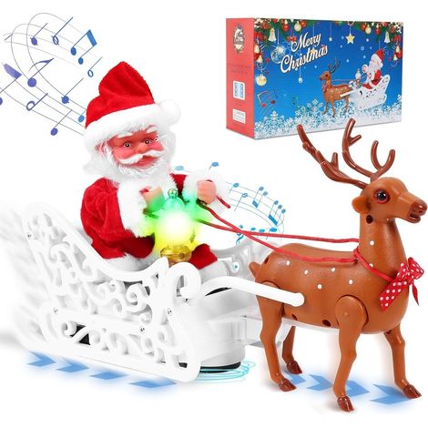 Papá Noel eléctrico con renos y trineo, juguetes que cantan y bailan con Jingle Bell Rock, decoración navideña con música y luces, un regalo divertido para niños y familias. (1/4)