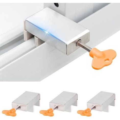 Verrou Baie Coulissante, 3 Pièces Bloque Fenetre Coulissante en Alliage d'Aluminium Avec Clé, Bloc Porte Coulissante Réglables (1/4)