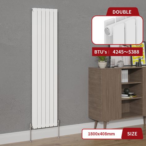 Warmehaus White Double Column Flat Panel Vertical Radiator 1800x408mm (1/5)