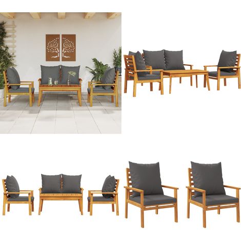 Salon de jardin 4 pcs avec coussins Bois d'acacia solide - Salon De Jardin - Mobilier Extérieur - Meubles De Jardin - Set De Salon - Acacia Massif - Home & Living (1/5)