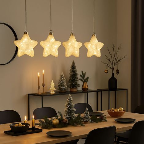 Stella di Natale a LED appesa Decorazione natalizia in vetro a batteria per albero, bianca, LxH 15 x 67 cm, set da 4