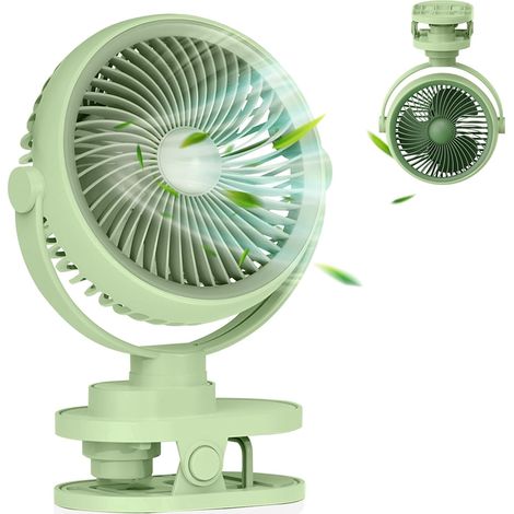 Ventilatore a clip USB ricaricabile da 1200 mAh, 5 velocità, rotazione a 360°, clip antigraffio reversibile, compatto per passeggino/auto/ufficio, con luce notturna, mini ventilatore - regalo estivo i