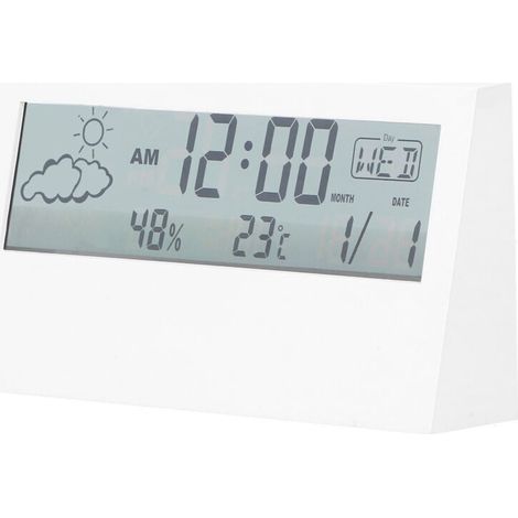 Reloj despertador electrónico multifuncional con pantalla digital que muestra la temperatura y la humedad para el hogar. (1/5)