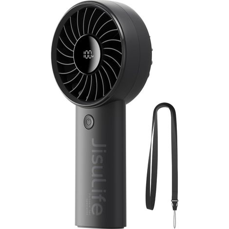 Mini ventilatore portatile da 5000 mAh con potente vento, mini ventilatore ricaricabile tramite USB con display digitale, 5 velocità del vento, ideale per viaggi, scuola, ciglia - Nero