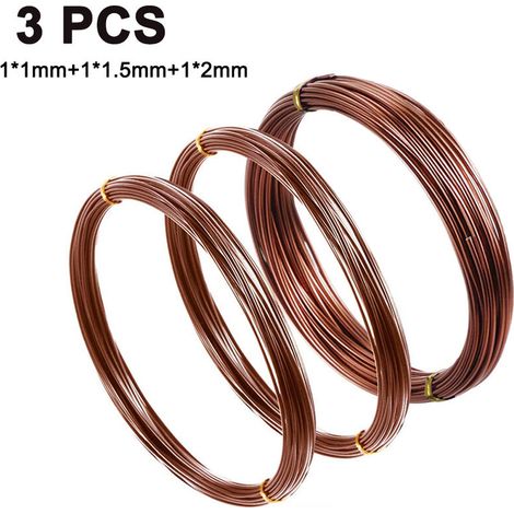 Lot de 3 fils de fer pour bonsaï, fils de palissage pour arbres bonsaï, attaches de câble en aluminium anodisé pour loisirs créatifs, tailles 1,0 mm/1,5 mm/2,0 mm (marron) (1/5)