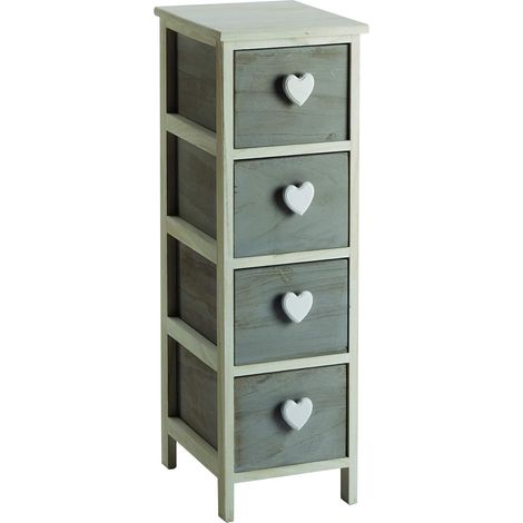 King Home Cassettiera In Legno di Paulownia 26x32x81h cm 4 Cass.C/Cuore bianca/grigia (1/3)