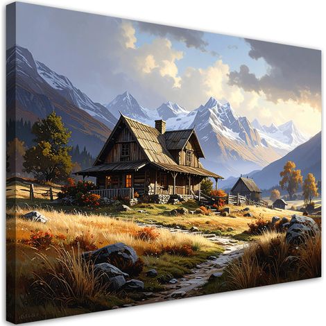 Tableaux, Paysage de montagne chalets nature,30x20 (1/4)
