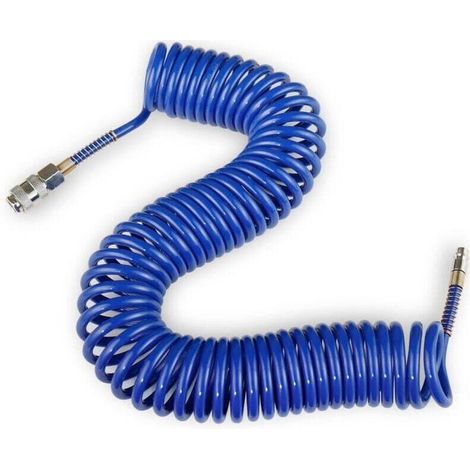 9m Tuyau d'air en PU à ressort Tuyau d'air en PU enroulé Tuyau pneumatique pour ligne d'air ou transfert de fluide, avec restricteur de courbure Coupleur rapide et bouchon,de (1/4)