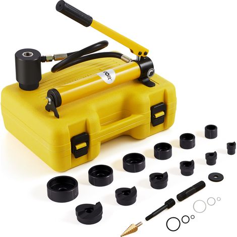VEVOR Kit de Perforation Hydraulique 10 T avec 6 Poincons 22-60 mm Poinconneuse Hydraulique Manuelle avec Mallette Portable Positionnement Precis Outil de Poinconnage pour Metal Inox Alu Plastique