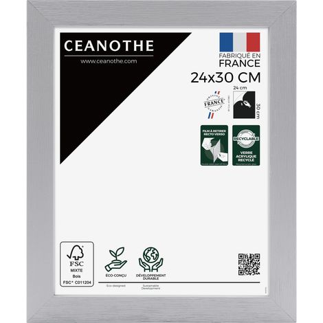 Cadre Photo Gris 24x30 cm et 30x24 cm - Cadre Photo Bois FSC - Convient au Format A4 – Fabriqué en France – Cadre Photo Karma Gris - Verre acrylique Incassable (1/5)