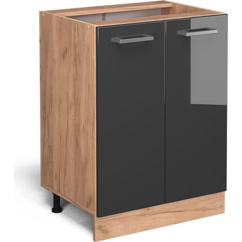 Mobiletto base cucina R-Line, Antracite lucido, 60 cm senza piano di lavoro, Vicco