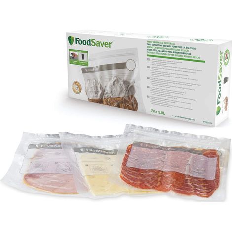 FoodSaver 20 Sacchetti per Sottovuoto Riutilizzabili con Chiusura Lampo, per Alimenti, Senza BPA, 3.8 lt (1/5)