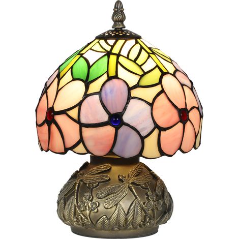HOMCOM Stained Glass Bedside Lamp, Tiffany Style Table Lamp for Bedroom