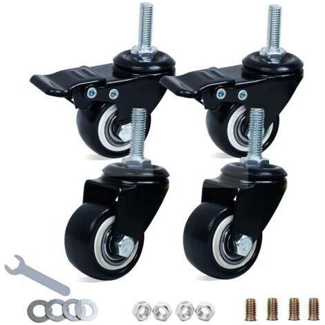 Set of 4 heavy-duty furniture castors 40 mm (2 with brake), swivel castors with screws, noise-free polyurethane (PU) transport castors with plastic coating (1/5)