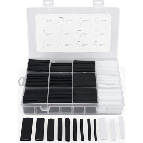 300Pcs Gaine Thermorétractable avec Colle Ratio 3:1 Tube Thermorétractable 7 Tailles, 2 Couleur (Noir, Blanc) (1/4)