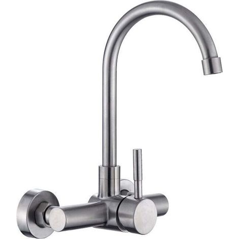 [NON UTILIZZATO] Robinet en acier inoxydable 304 dans le robinet mural grand robinet de piscine à lessive chaud et froid incurvé