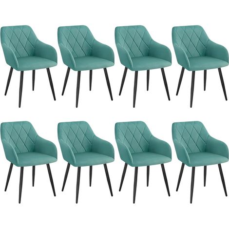 WOLTU Set di 8 Sedie da Pranzo Sedie da Cucina con Gambe in Metallo per Sala da Pranzo, Velluto, Azzurro