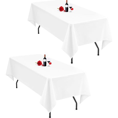 Rechteckige Tischdecke – 2er-Set – Weiß, Polyester – 153 x 260 cm – Für 6-beinige Tische – Hochzeitsbankett (1/5)