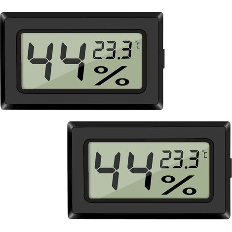 Confezione da 2 termometri LCD per temperatura e umidità, mini termometro digitale, igrometro e misuratore di umidità per serra/auto/casa/ufficio, nero - Crezuo