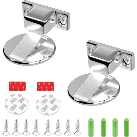 Set of 2 self-adhesive, concealed, metal magnetic doorstops with adhesive and screws (silver) (1/5)