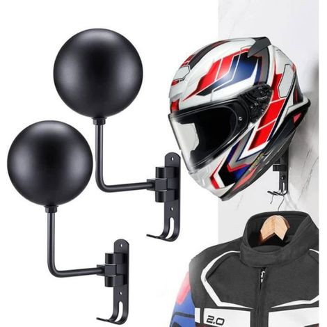 Porte-Casque Moto - Support Mural Rotation 180° - Pour Casque et Veste de Moto - 2 Pièces (1/4)