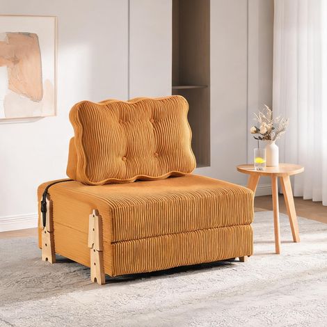 Fauteuil relaxant en velours côtelé à dossier inclinable orange (1/5)